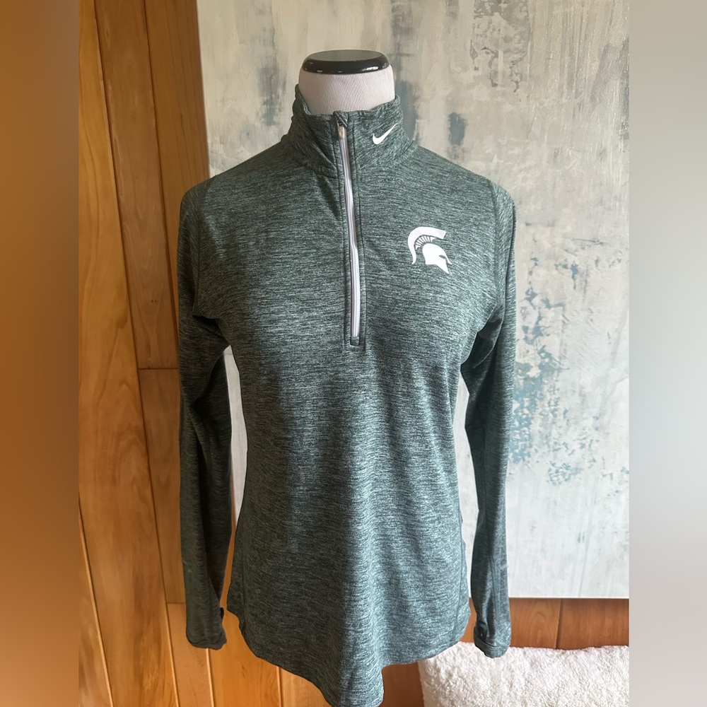 Nike Women's Med. Dri-Fit Green & Gray Quarter-Zip Long Sleeve Top! Super Soft!